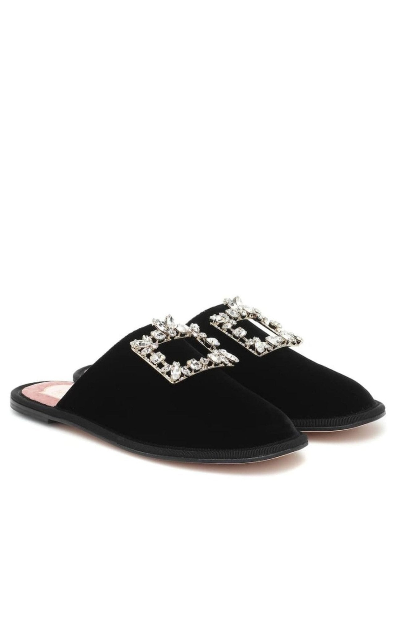 Roger Vivier Hotel Vivier Crystal - buckle Velvet Slippers - Runway Catalog