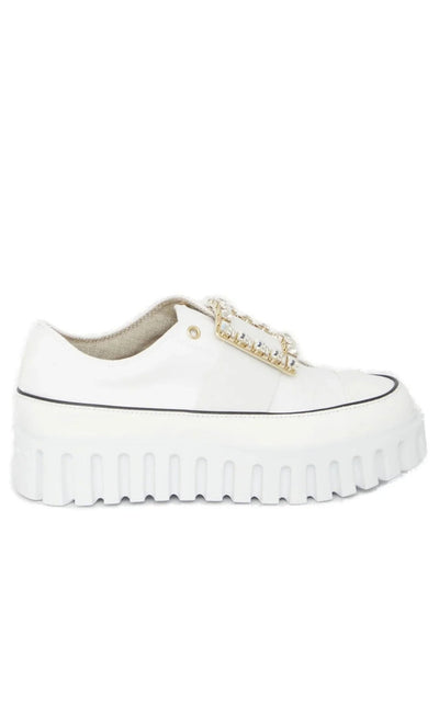 Roger Vivier Viv' Go - Thick Buckle White Platform Sneakers - Runway Catalog