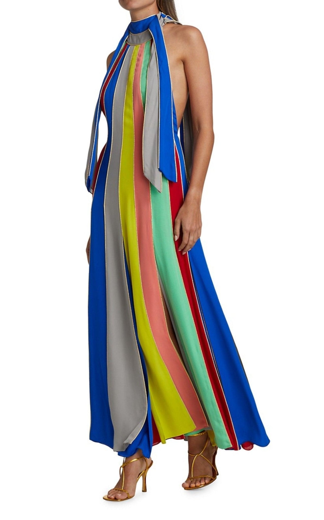 Rosie Assoulin Silk Striped Halter Neck Grown - Runway Catalog