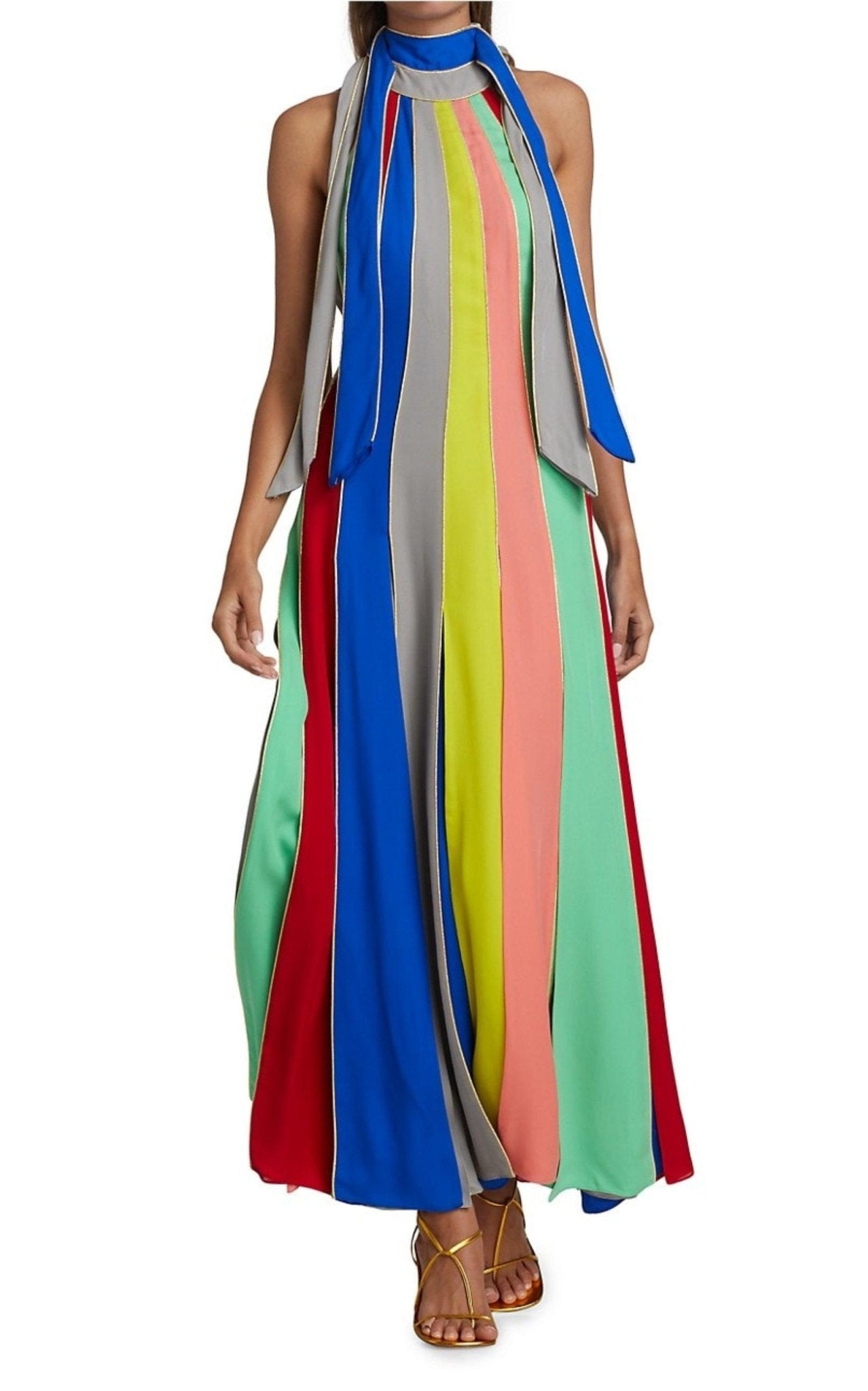 Rosie Assoulin Silk Striped Halter Neck Grown - Runway Catalog