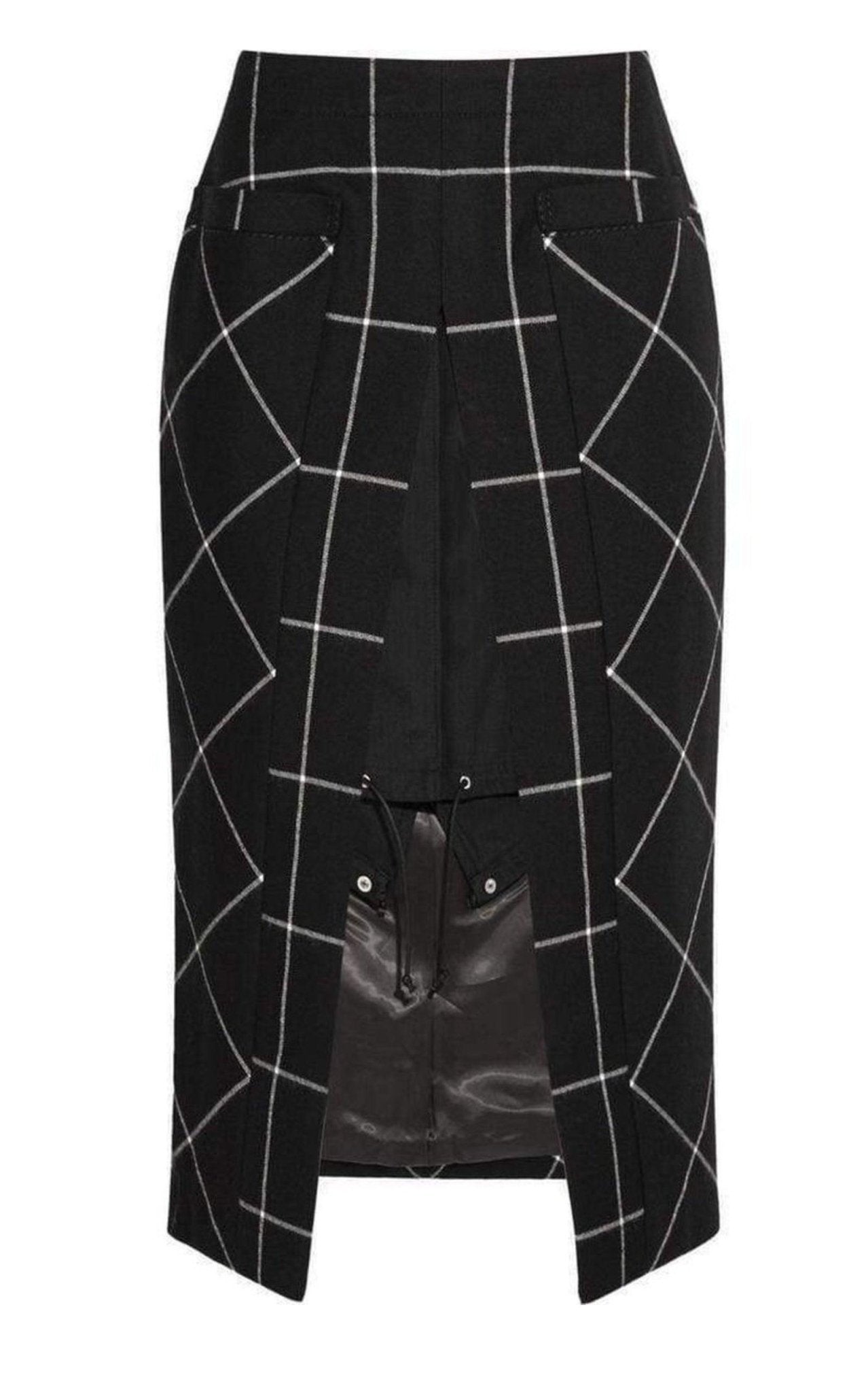 Sacai Cotton Twill - Paneled Checked Wool Skirt - Runway Catalog