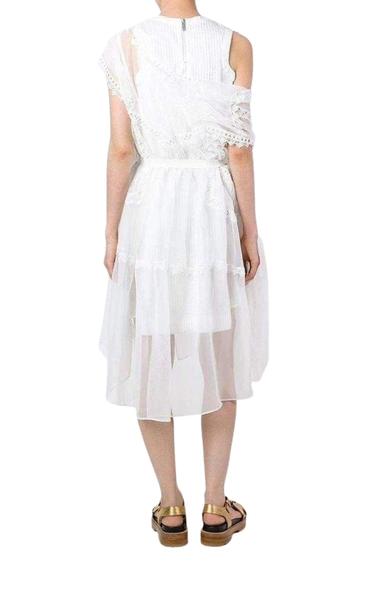 Lace Trim White Seersucker Dress Sacai