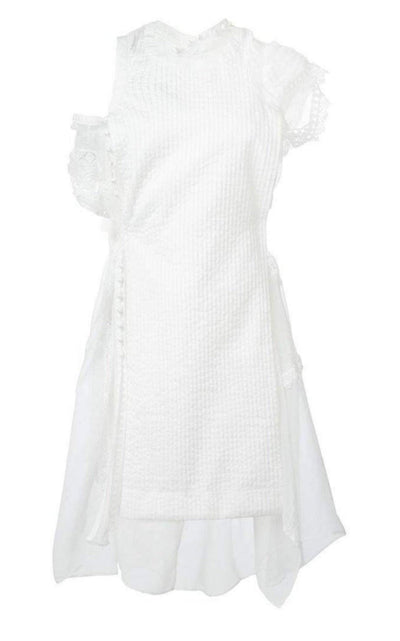Sacai Lace Trim White Seersucker Dress - Runway Catalog