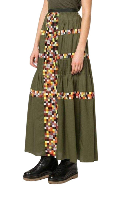 Military Green Embroidered Long Skirt Sacai