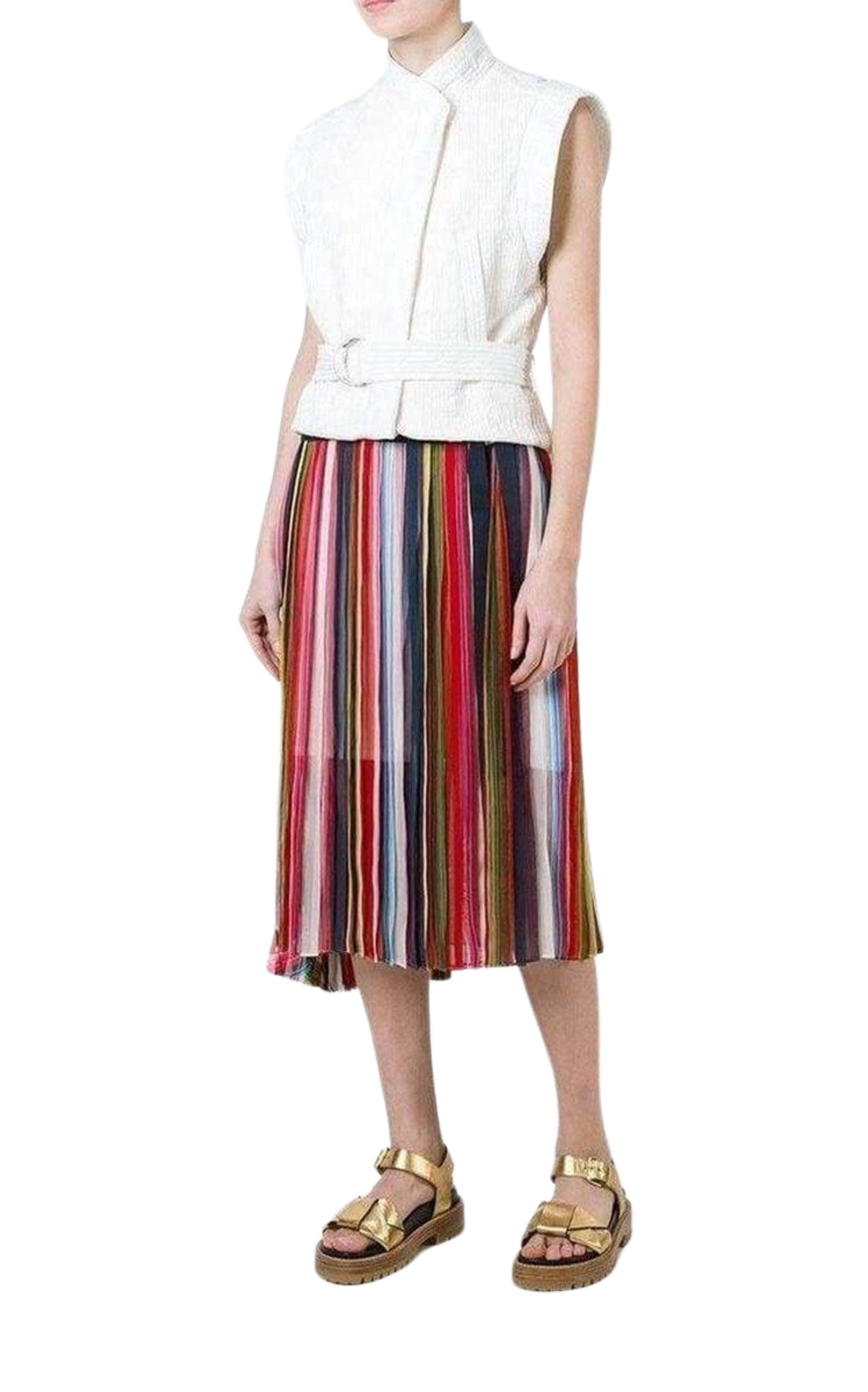 Multi Coloured Striped Midi Skirt Sacai