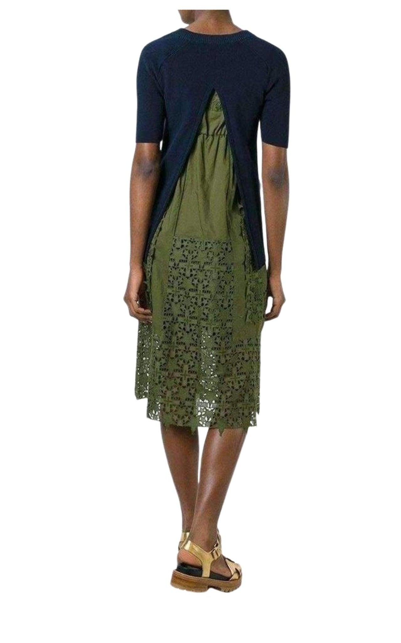 Sacai Sweater Top Green Embroidered Dress - Runway Catalog