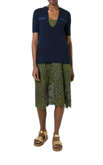 Sacai Sweater Top Green Embroidered Dress - Runway Catalog