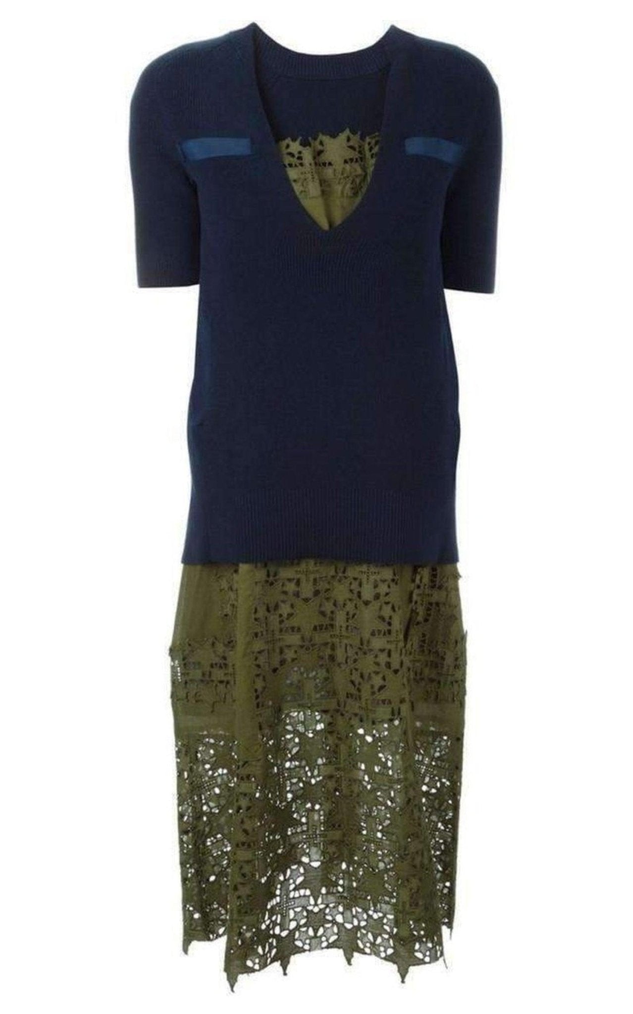 Sacai Sweater Top Green Embroidered Dress - Runway Catalog