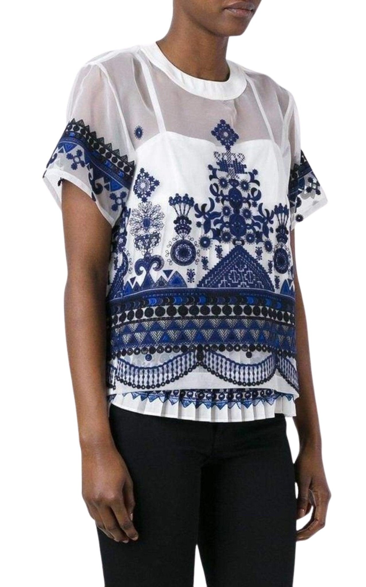 Sacai Tribal Lace Organza Top - Runway Catalog