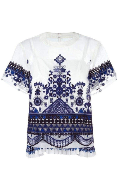 Sacai Tribal Lace Organza Top - Runway Catalog