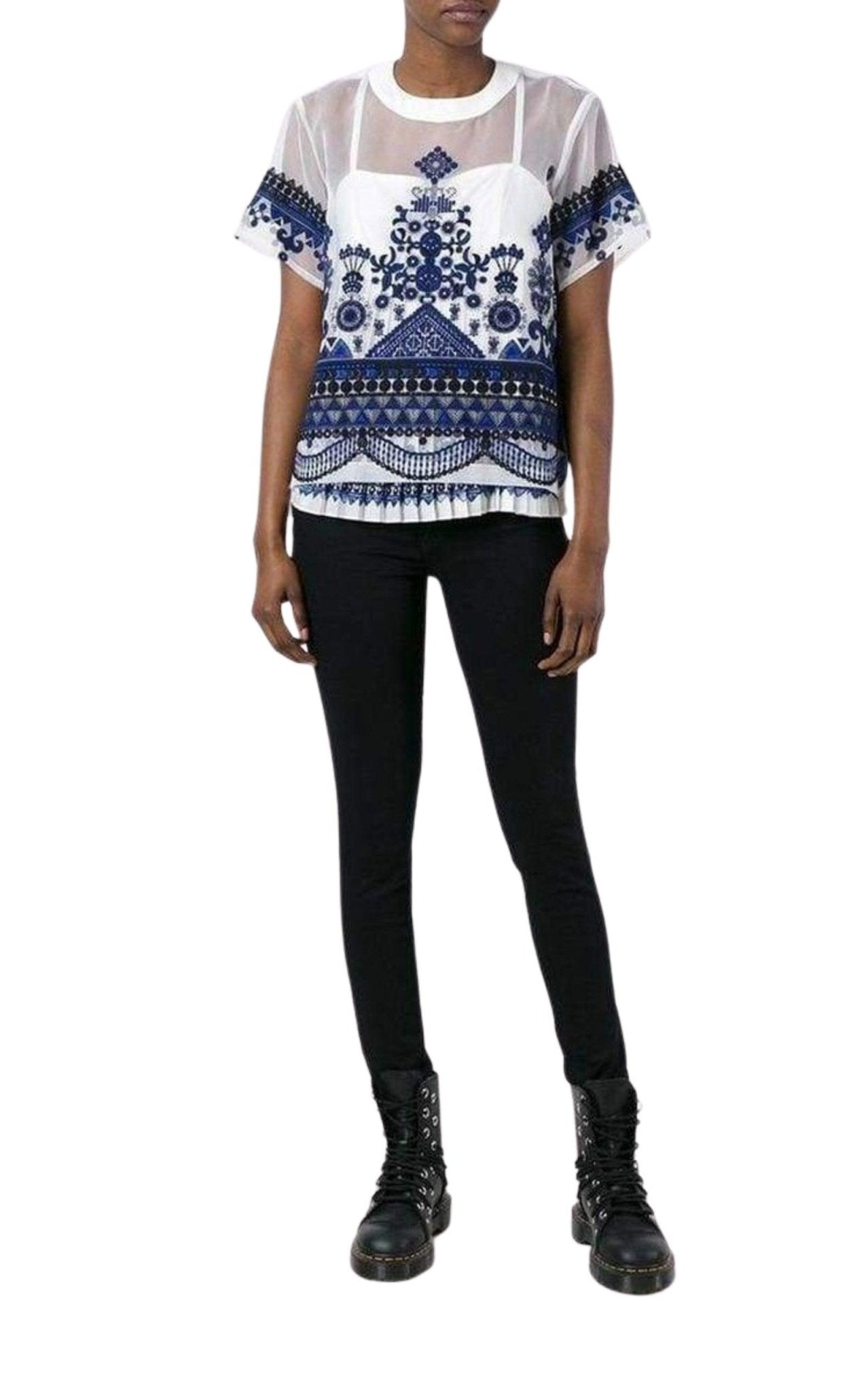 Sacai Tribal Lace Organza Top - Runway Catalog