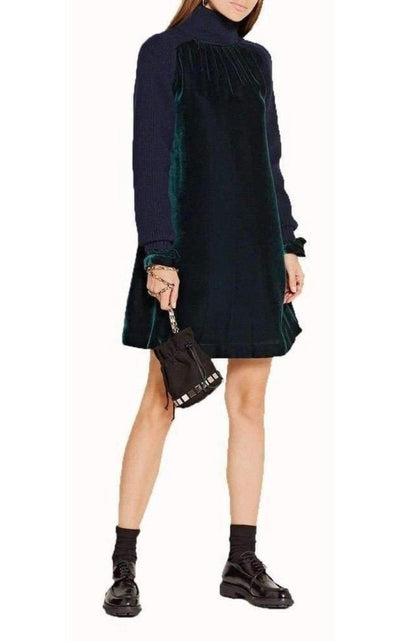 Sacai Wool Velvet Panelled Dress - Runway Catalog