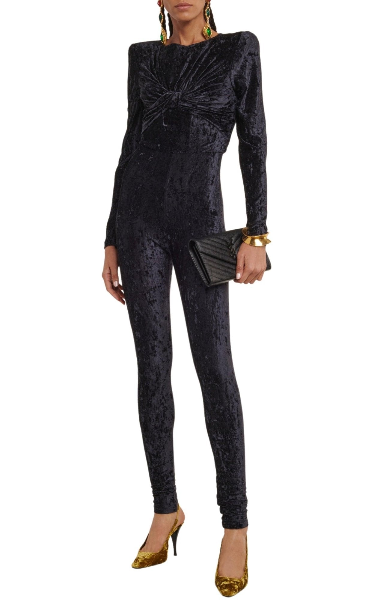 Saint Laurent Blade 90 Velvet Slingback Pumps in Mustered - Runway Catalog