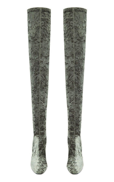 Saint Laurent Ella Velvet Over - the - knee Boots - Runway Catalog