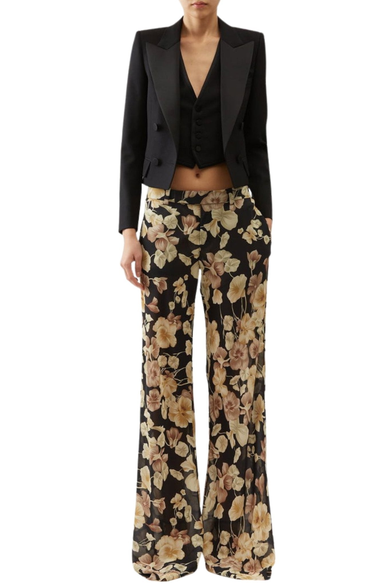 Saint Laurent Floral - print Silk - georgette Flared Pants - Runway Catalog