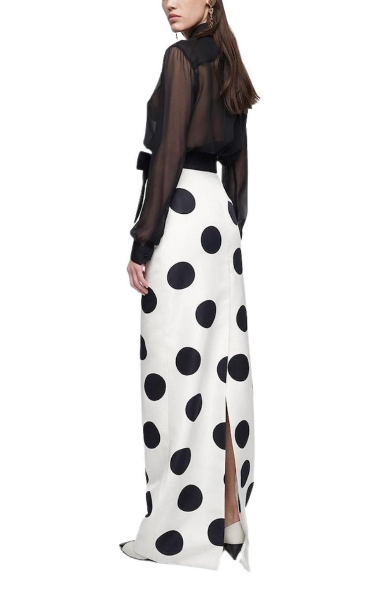 Saint Laurent High Waist Polka Dot Silk Twill Skirt - Runway Catalog