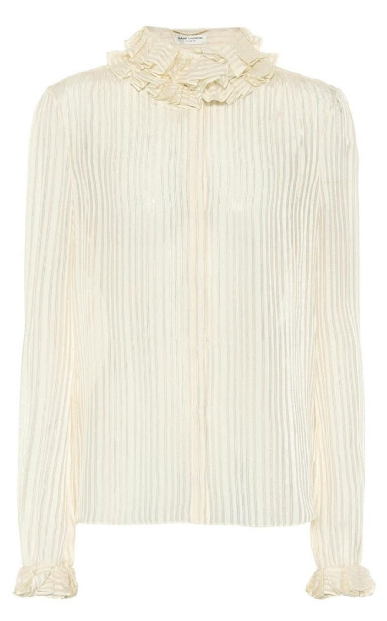 Saint Laurent Ivory Ruffle - collar Striped Silk Shirt - Runway Catalog