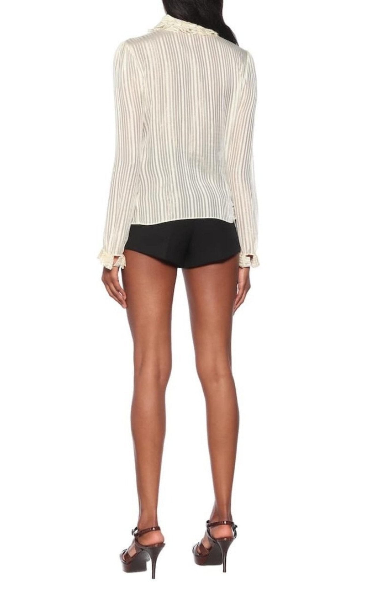 Saint Laurent Ivory Ruffle - collar Striped Silk Shirt - Runway Catalog