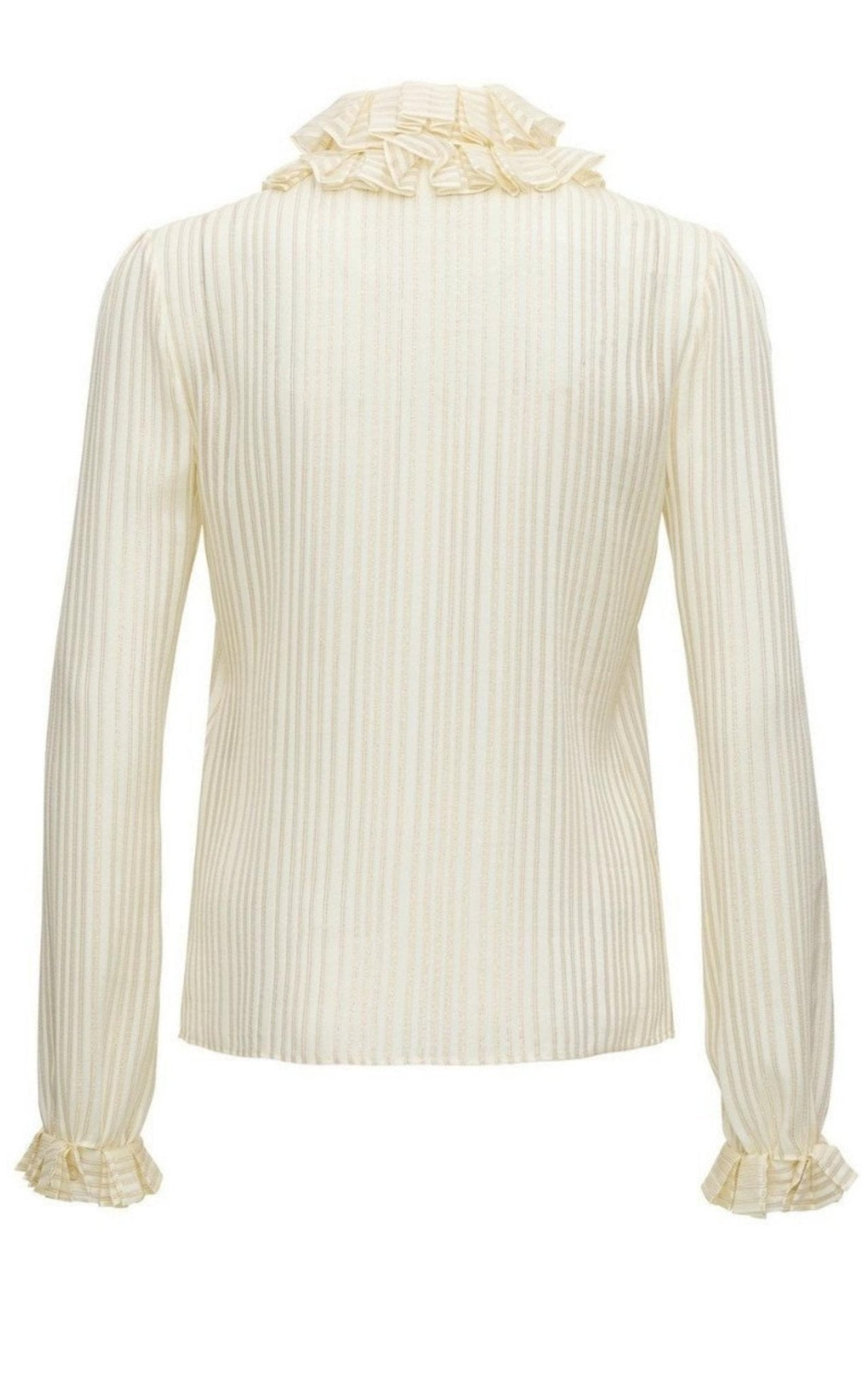 Saint Laurent Ivory Ruffle - collar Striped Silk Shirt - Runway Catalog