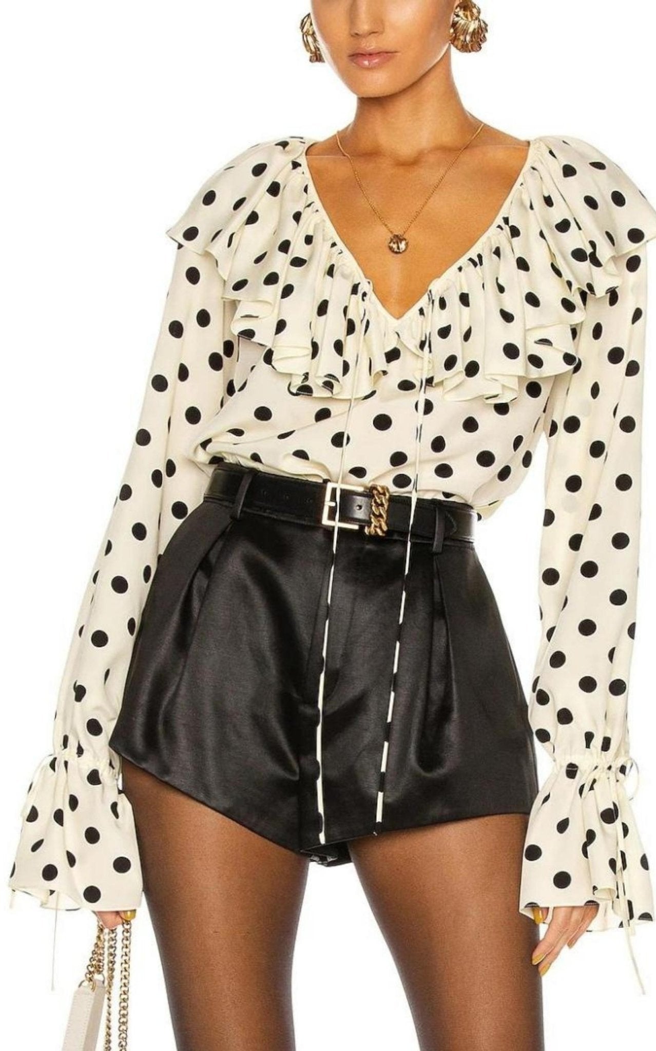 Saint Laurent Ruffle - collar Polka - dot Print Silk Blouse - Runway Catalog