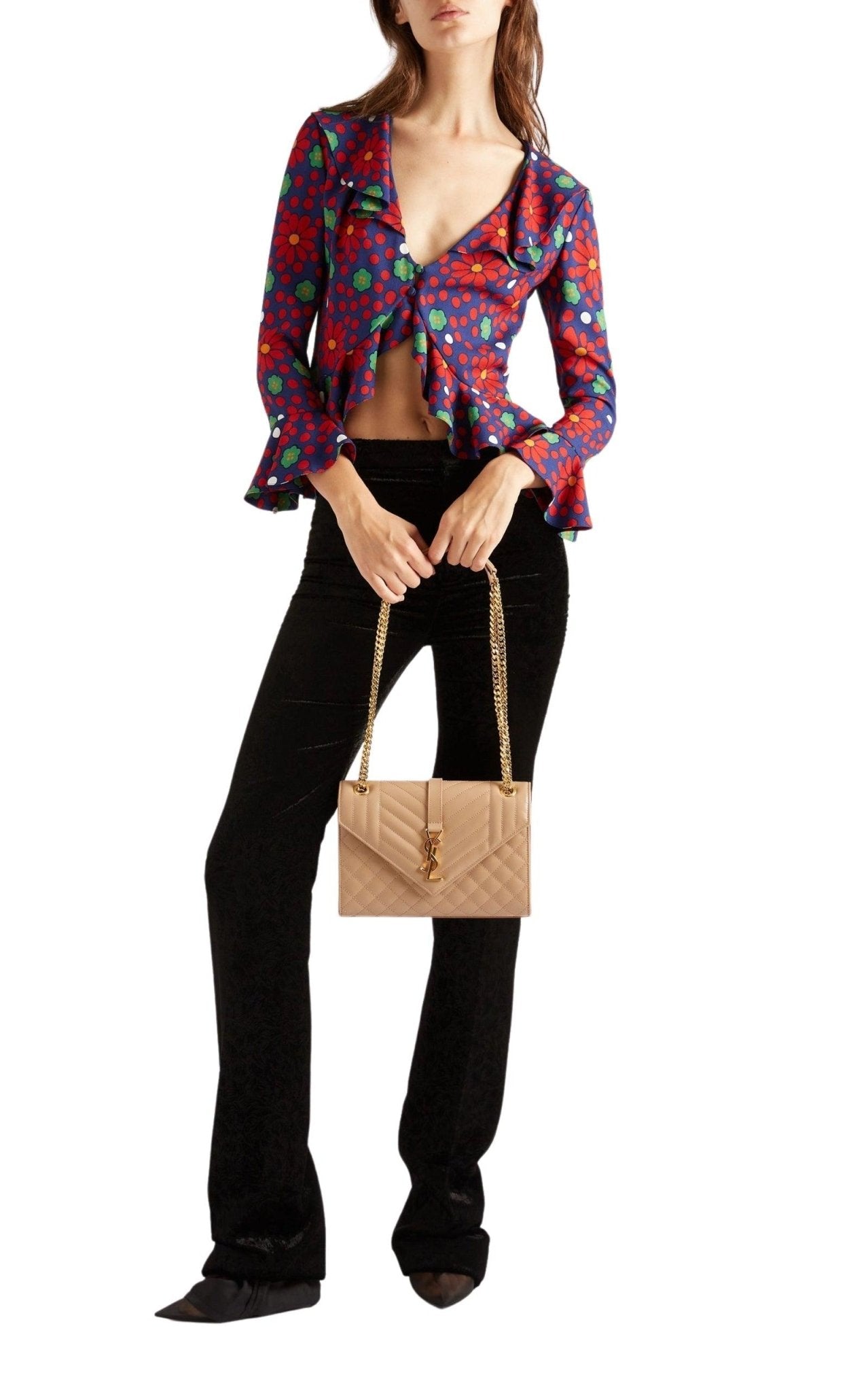 Saint Laurent Ruffled Floral - Print Crepe Blouse - Runway Catalog