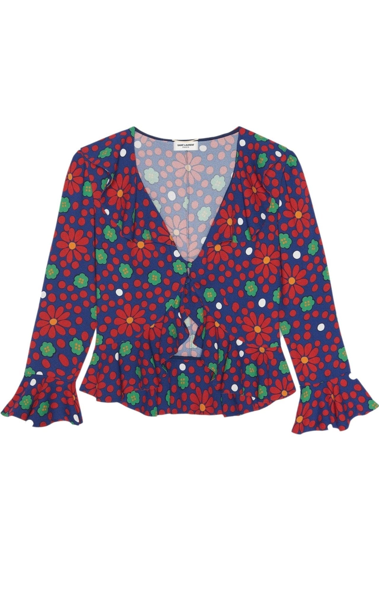 Saint Laurent Ruffled Floral - Print Crepe Blouse - Runway Catalog