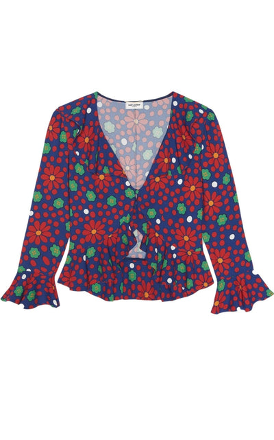 Saint Laurent Ruffled Floral - Print Crepe Blouse - Runway Catalog