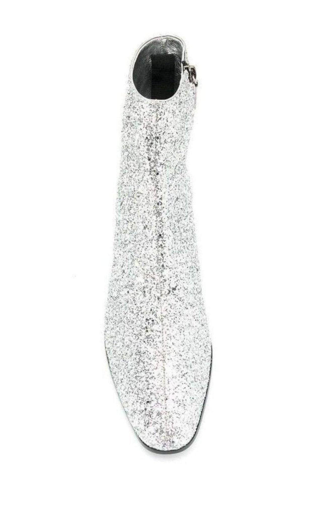 Saint Laurent SIlver Glittler Ankle Boots - Runway Catalog