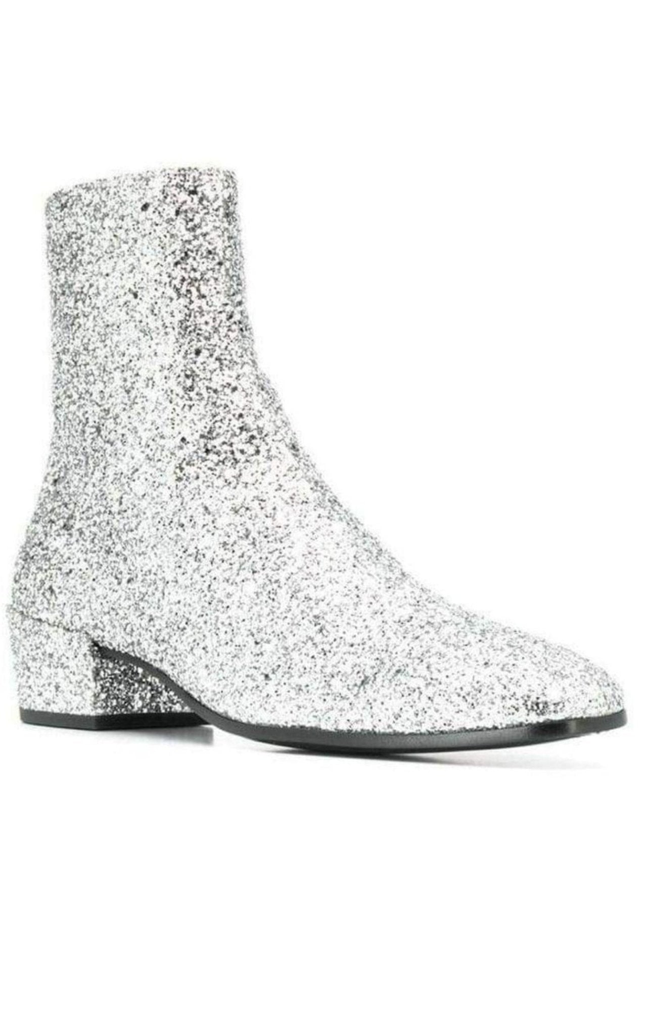 Saint Laurent SIlver Glittler Ankle Boots - Runway Catalog