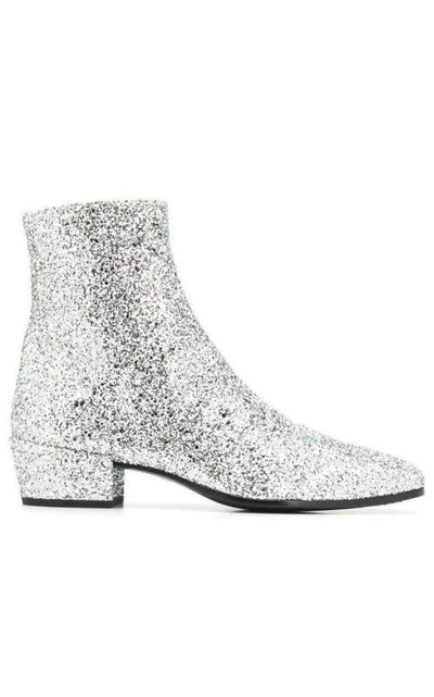 Saint Laurent SIlver Glittler Ankle Boots - Runway Catalog