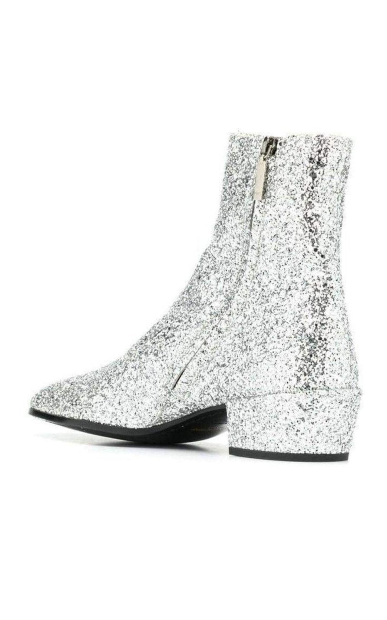 Saint Laurent SIlver Glittler Ankle Boots - Runway Catalog