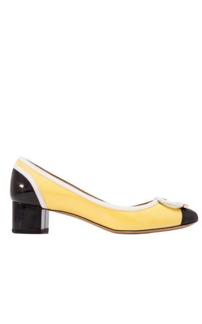Salvatore Ferragamo Patent Leather Gwen Block Heel Pumps - Runway Catalog