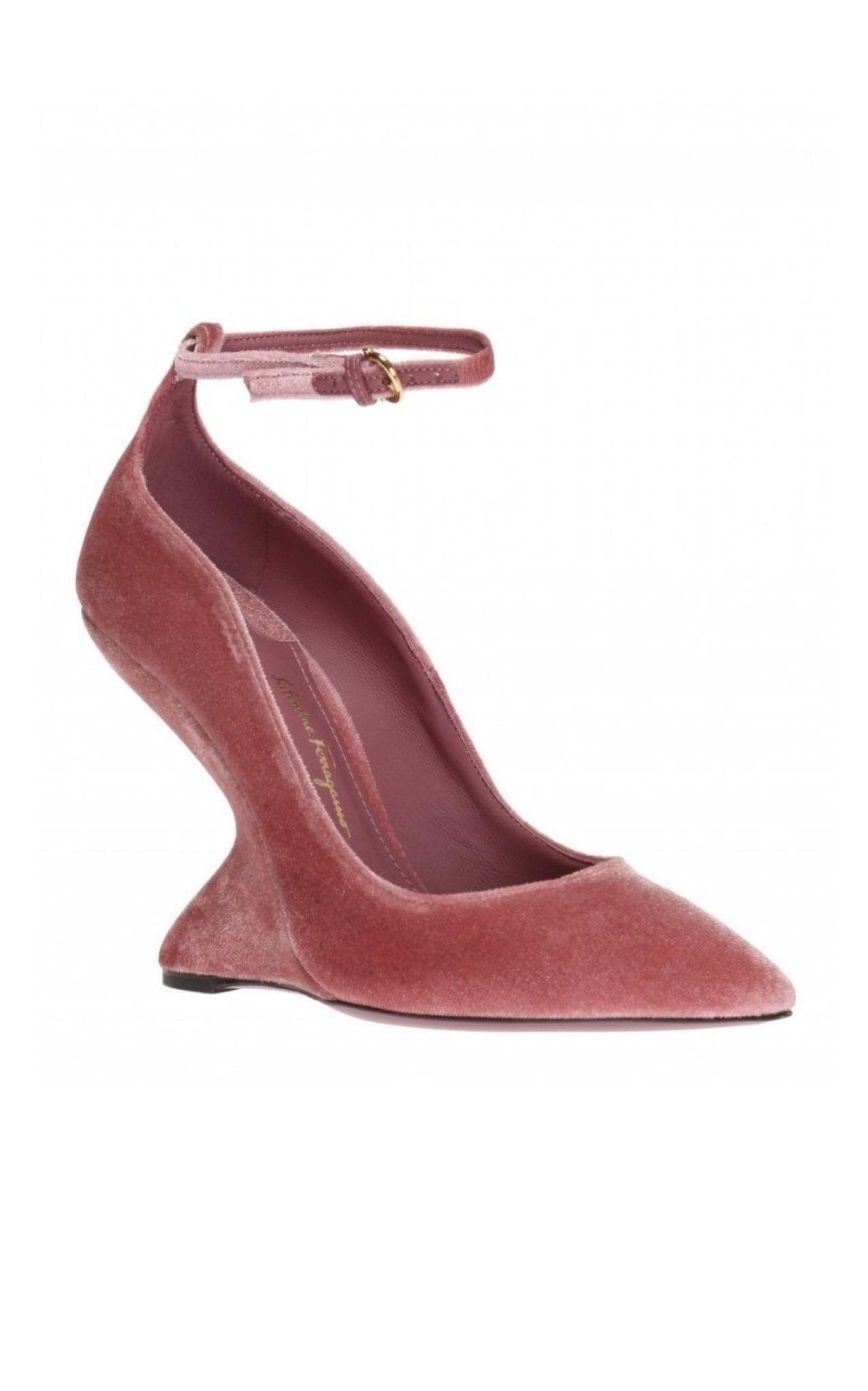 Salvatore Ferragamo Pink Tivoli Velvet F - wedge Pumps - Runway Catalog