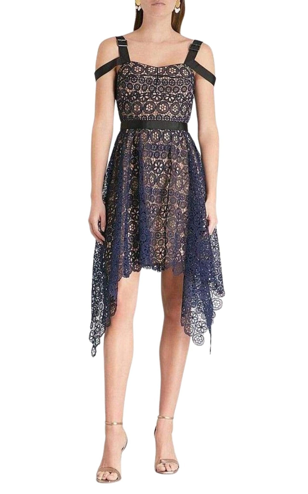 Self - Portrait Asymmetric Circle Floral Lace Dress - Runway Catalog