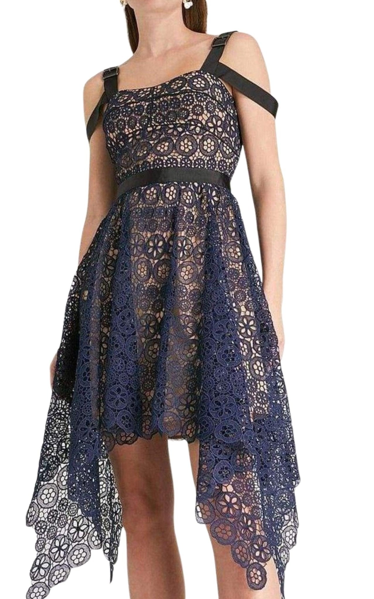 Self - Portrait Asymmetric Circle Floral Lace Dress - Runway Catalog