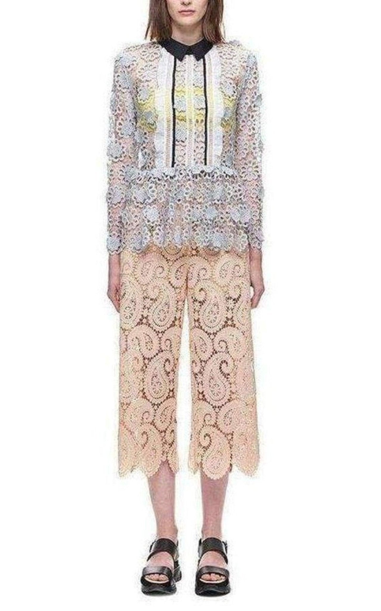 Self - Portrait Ice Grey 3D Floral Guipure Lace Shirt - Runway Catalog