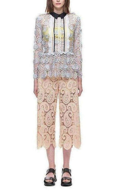 Self - Portrait Ice Grey 3D Floral Guipure Lace Shirt - Runway Catalog