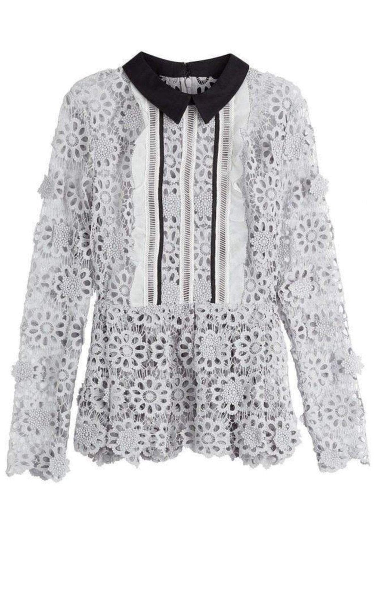 Self - Portrait Ice Grey 3D Floral Guipure Lace Shirt - Runway Catalog