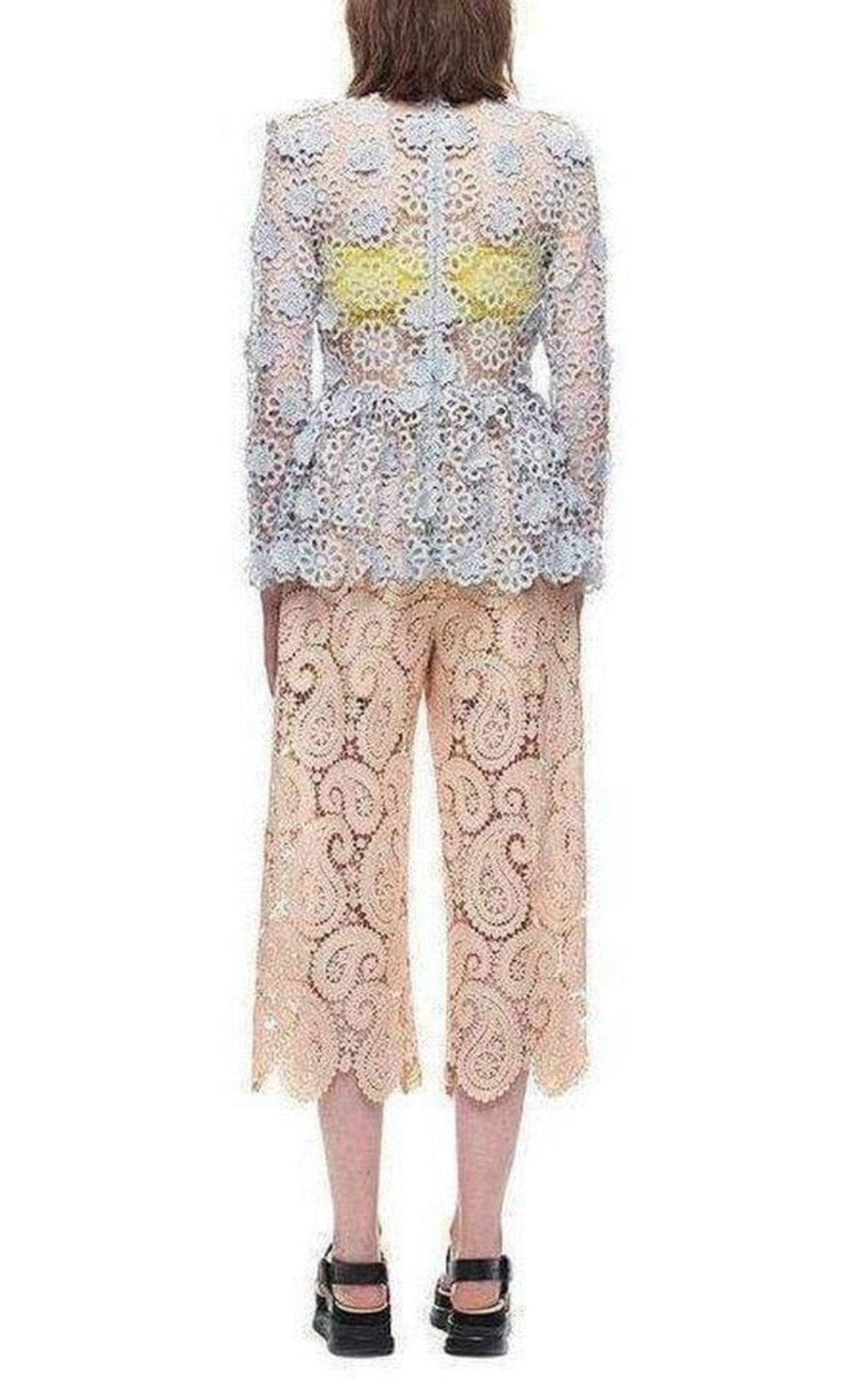 Self - Portrait Ice Grey 3D Floral Guipure Lace Shirt - Runway Catalog