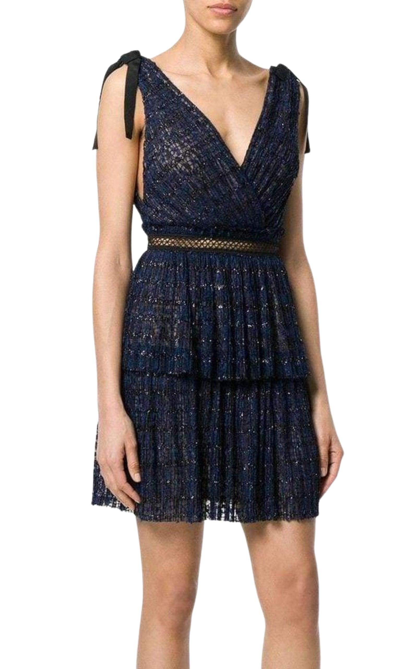 Navy Metallic Pattern Dress Self-Portrait