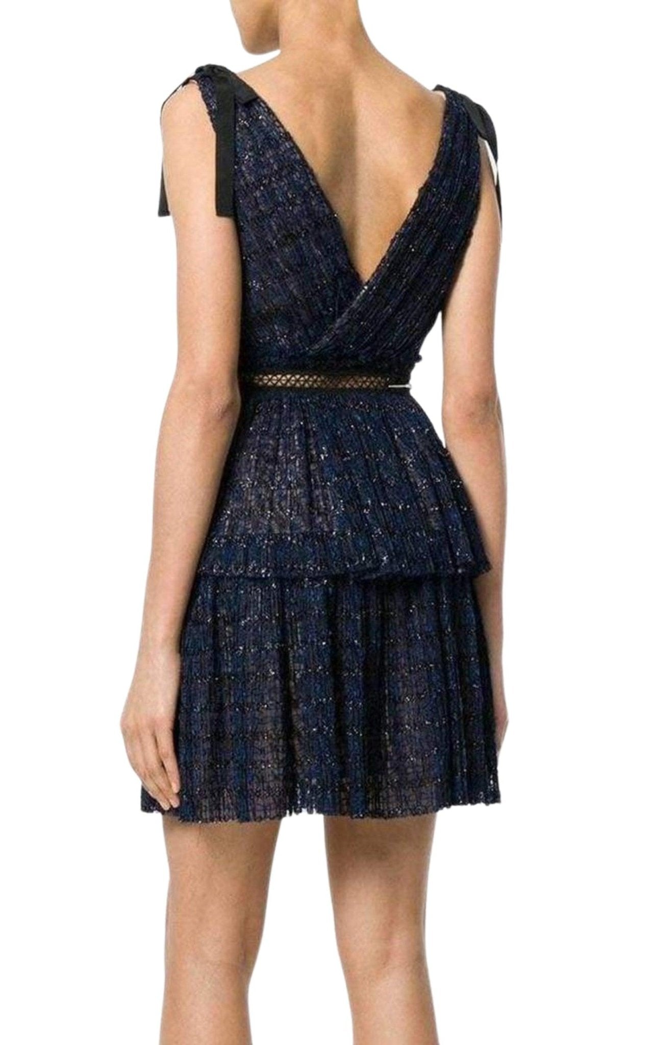 Self - Portrait Navy Metallic Pattern Dress - Runway Catalog