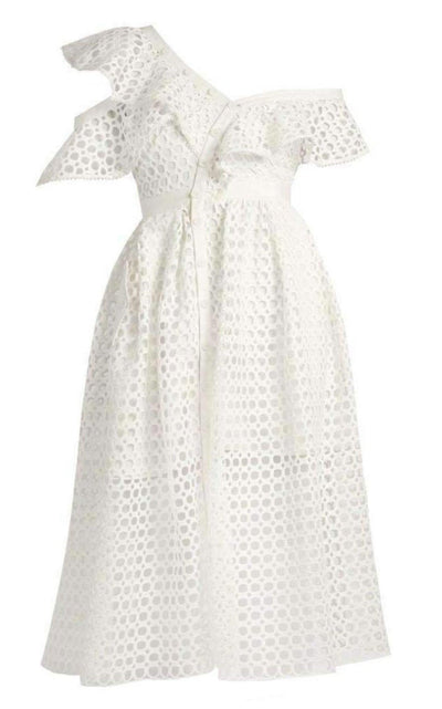 Self - Portrait One Shoulder Guipure - lace Midi Dress - Runway Catalog