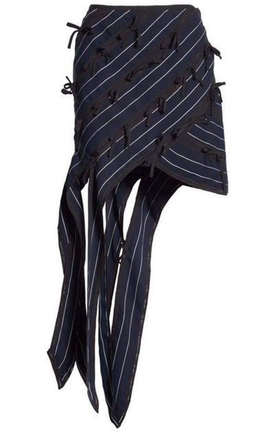 Self - Portrait Pinstripe Ribbon Asymmetric Panelled Mini Skirt - Runway Catalog