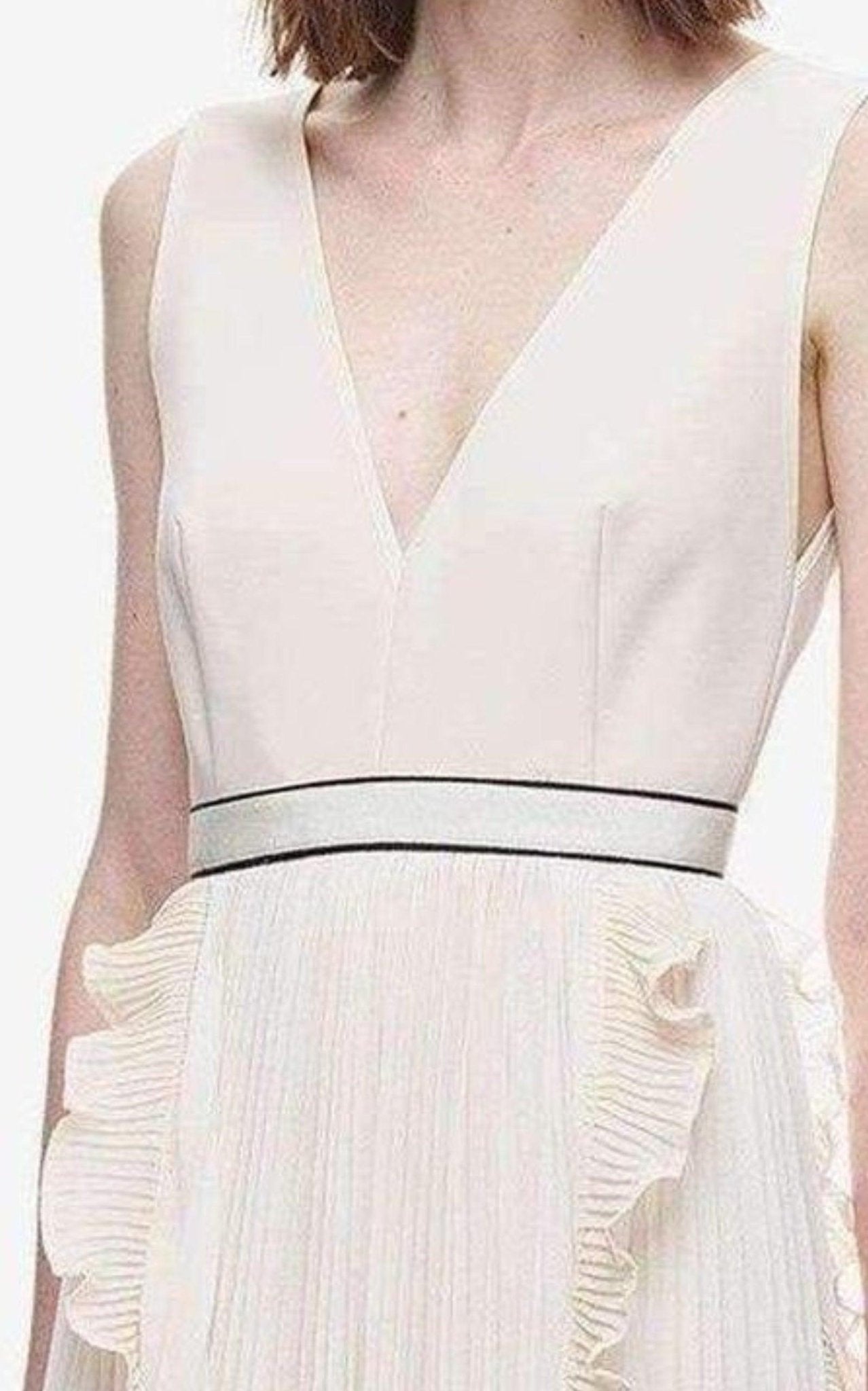 Self - Portrait V - Neck Dress with Fluted Pleats - Runway Catalog