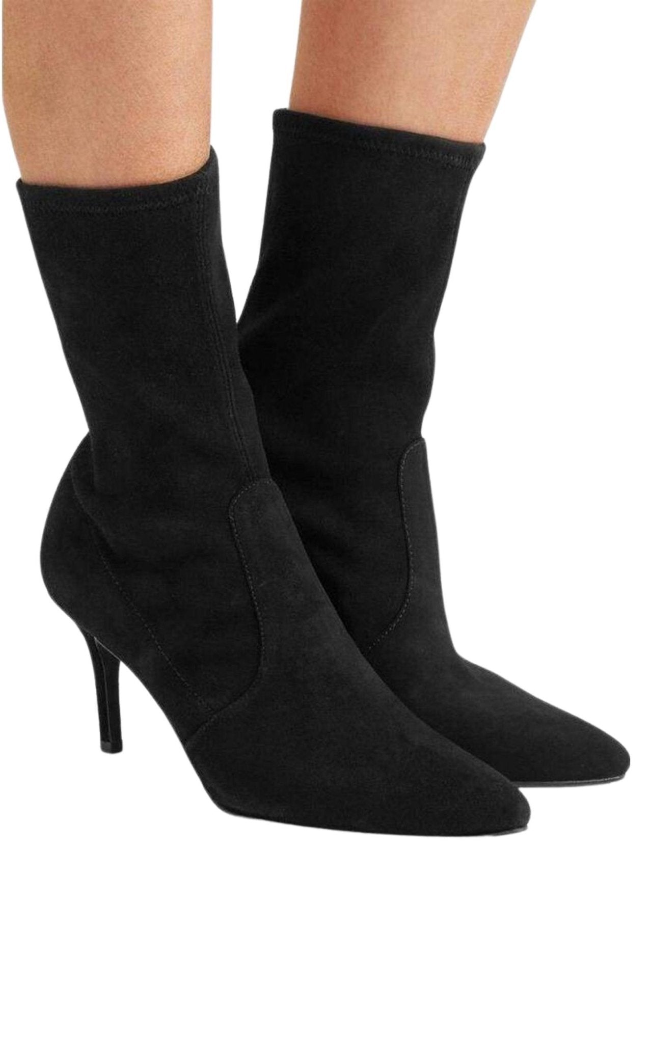 Stuart Weitzman Cling Black Suede Sock Booties - Runway Catalog