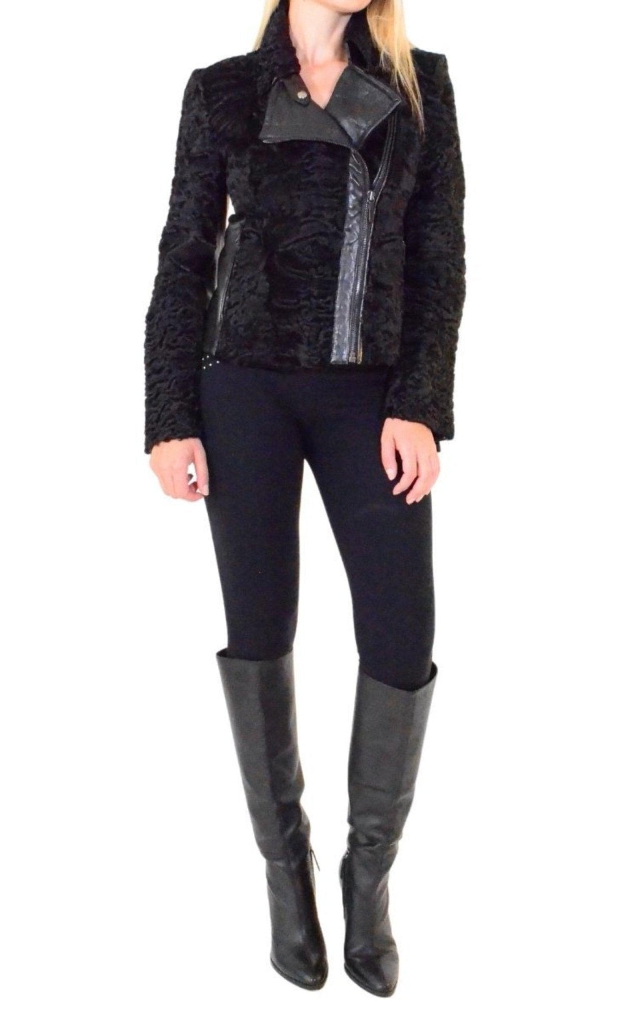 Valentino Black Astrakhan Lamb Fur Karakul Biker Jacket - Runway Catalog