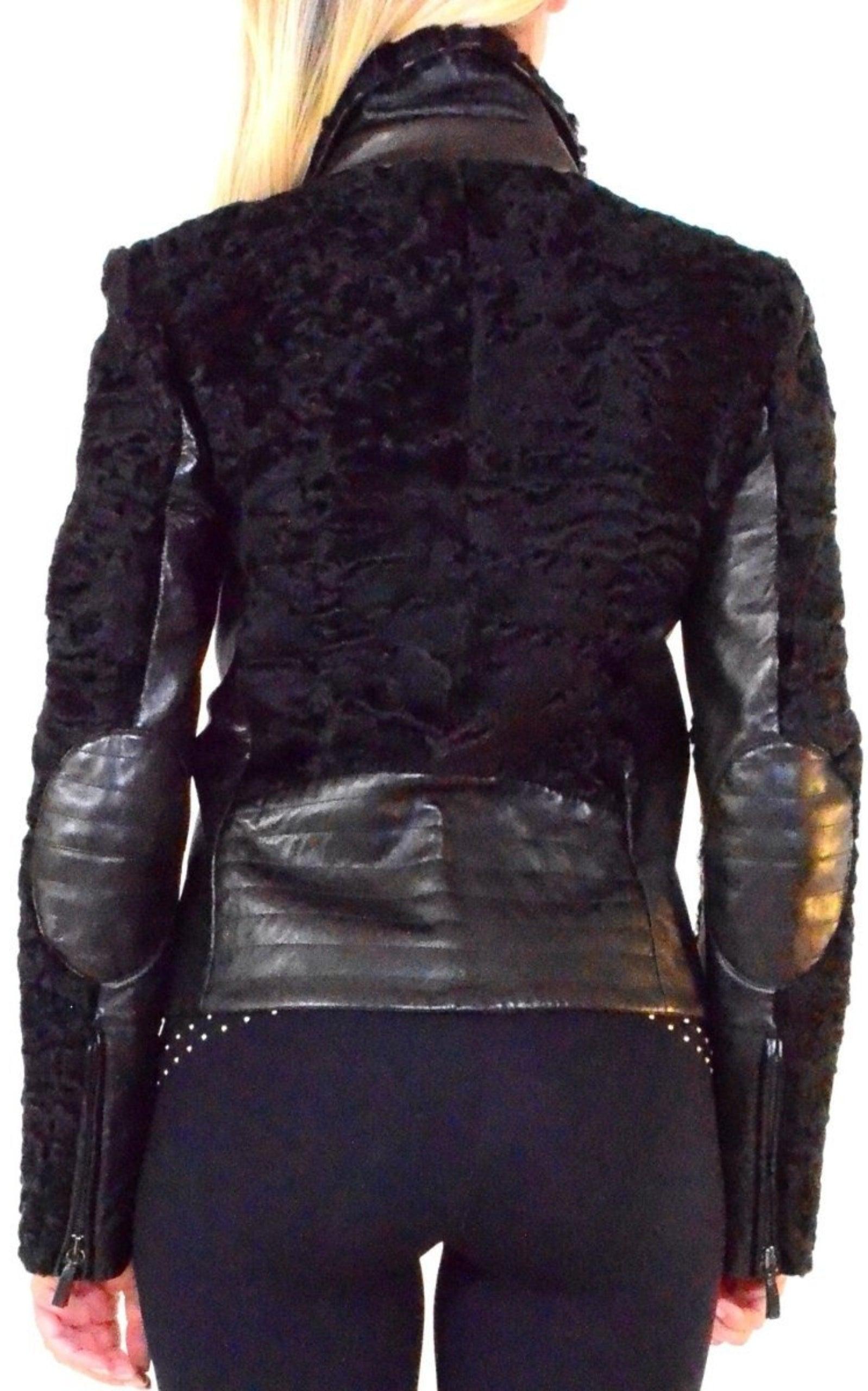 Black Astrakhan Lamb Fur Karakul Biker Jacket Valentino