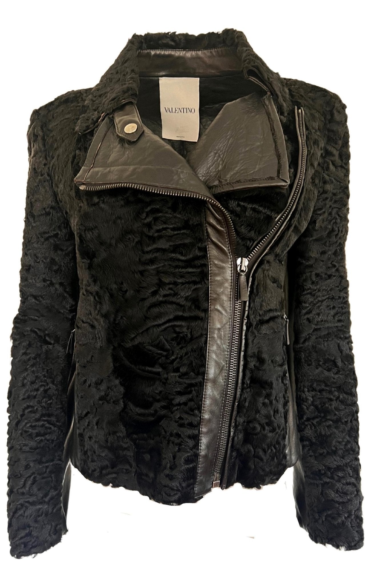 Valentino Black Astrakhan Lamb Fur Karakul Biker Jacket - Runway Catalog