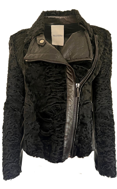 Valentino Black Astrakhan Lamb Fur Karakul Biker Jacket - Runway Catalog