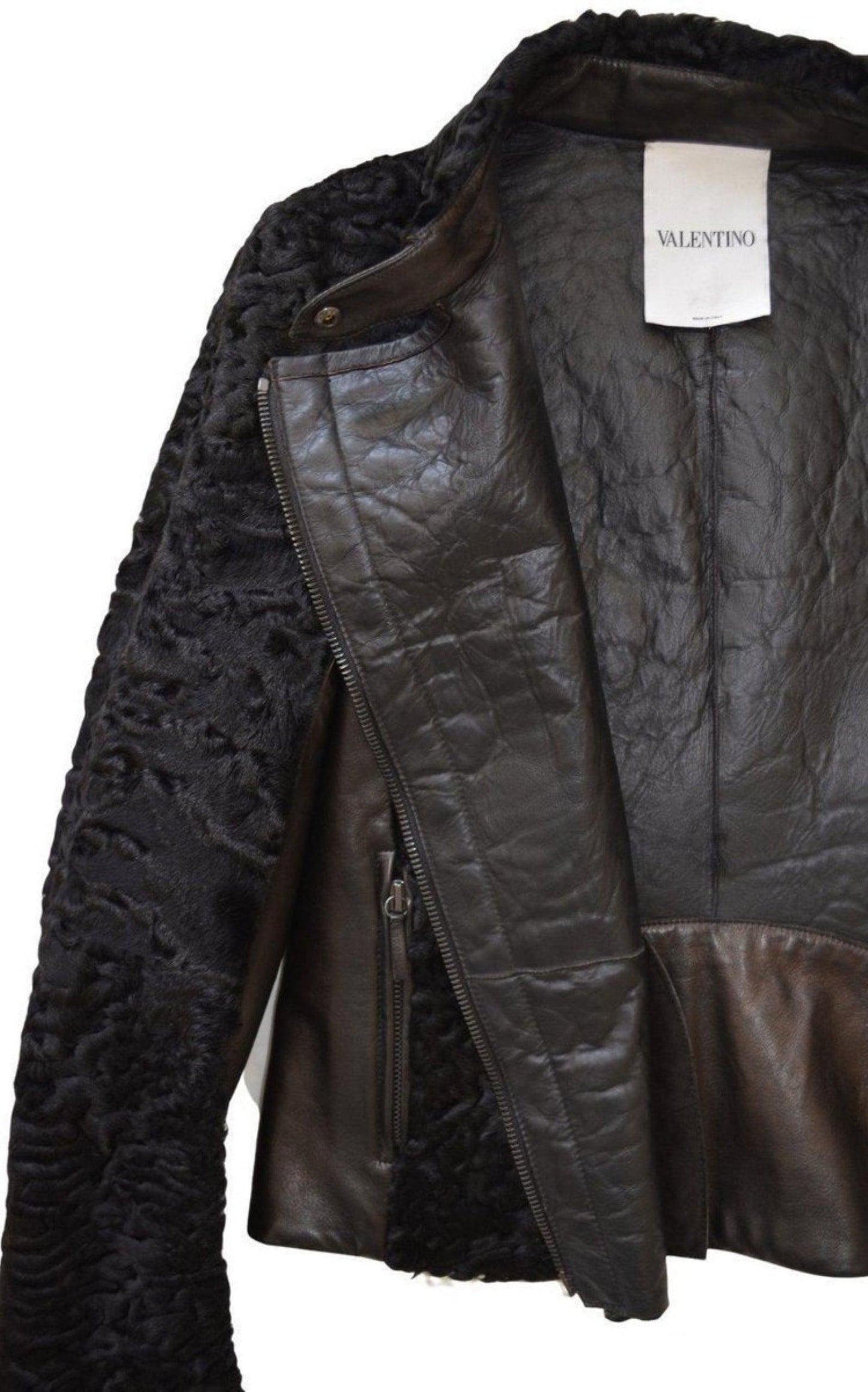 Black Astrakhan Lamb Fur Karakul Biker Jacket Valentino